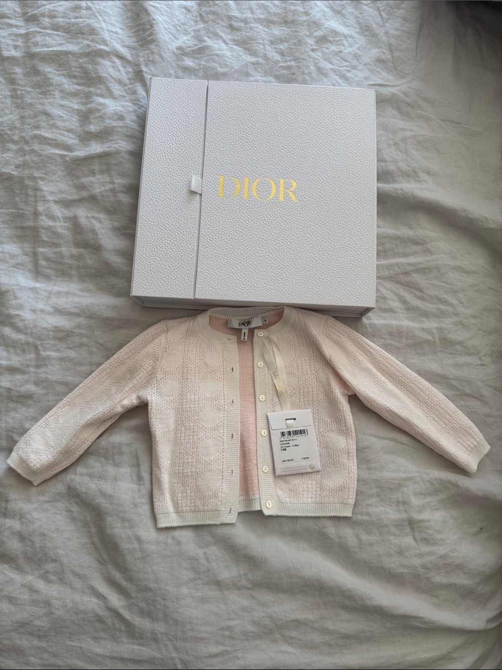 Baby Dior Girls' Light Pink Knit Cardigan and Pants set with Pale Trim